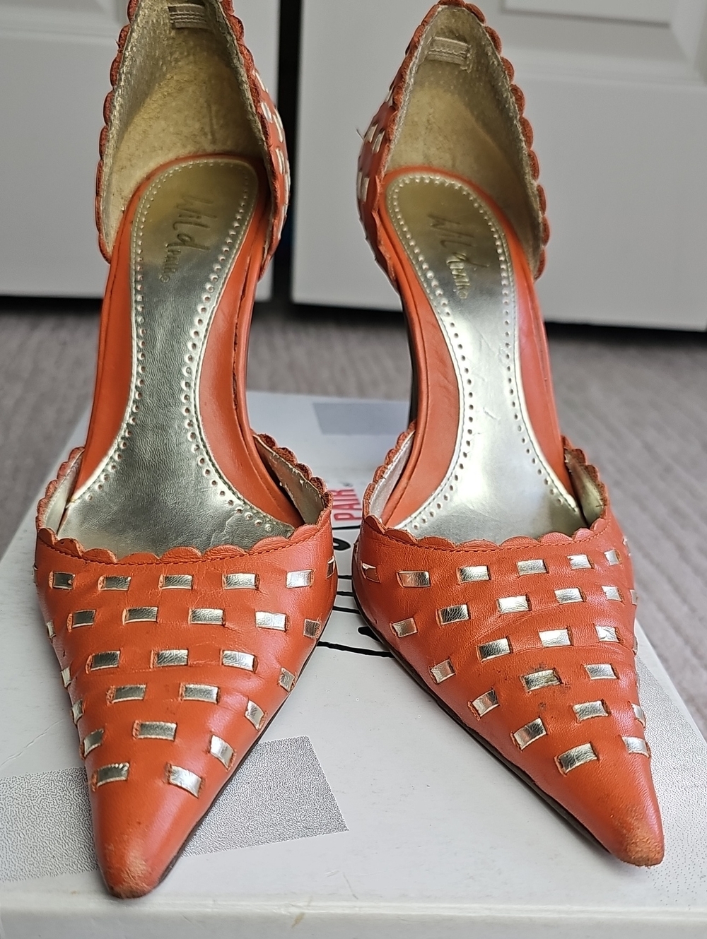 Orange Scalloped Pointed-Toe Heels